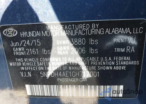 2016 Hyundai Elantra Se from USA, damaged, VIN 5NPDH4AE1GH717001